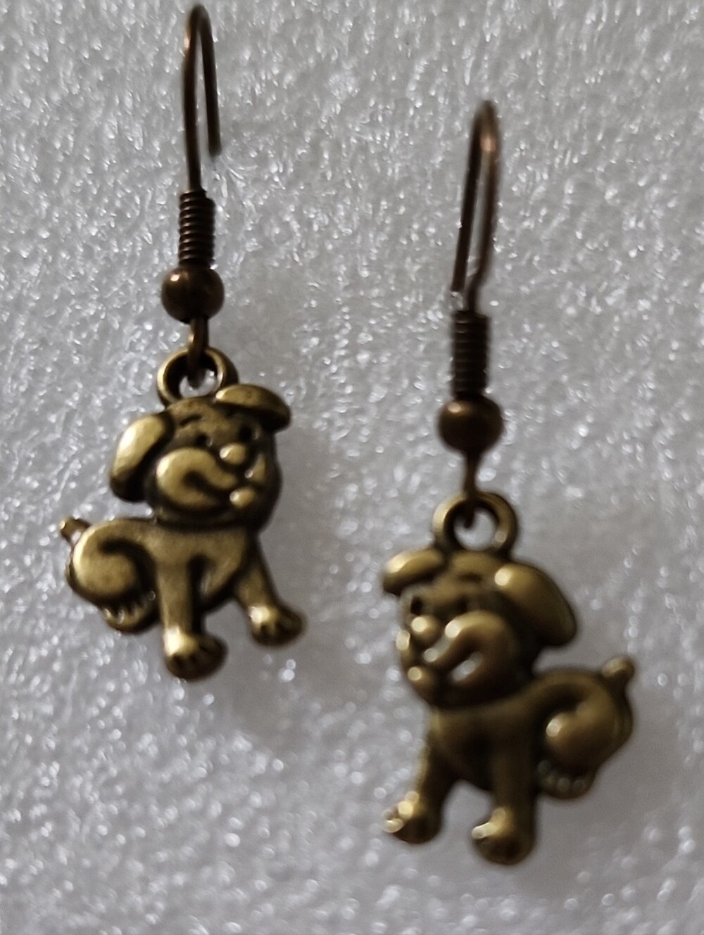 Hand Crafted Bronze Dog Charm Drop Earrings